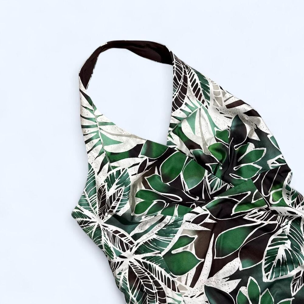 Tropical Leaf Halter Dress | Green Hawaiian Summer | Size 8P | Jones New York - Picture 5 of 8